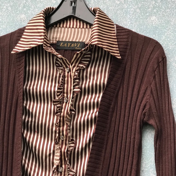 LAYAVI Brown and Beige Combined Long Sleeve Top Size M/L - Picture 7 of 12